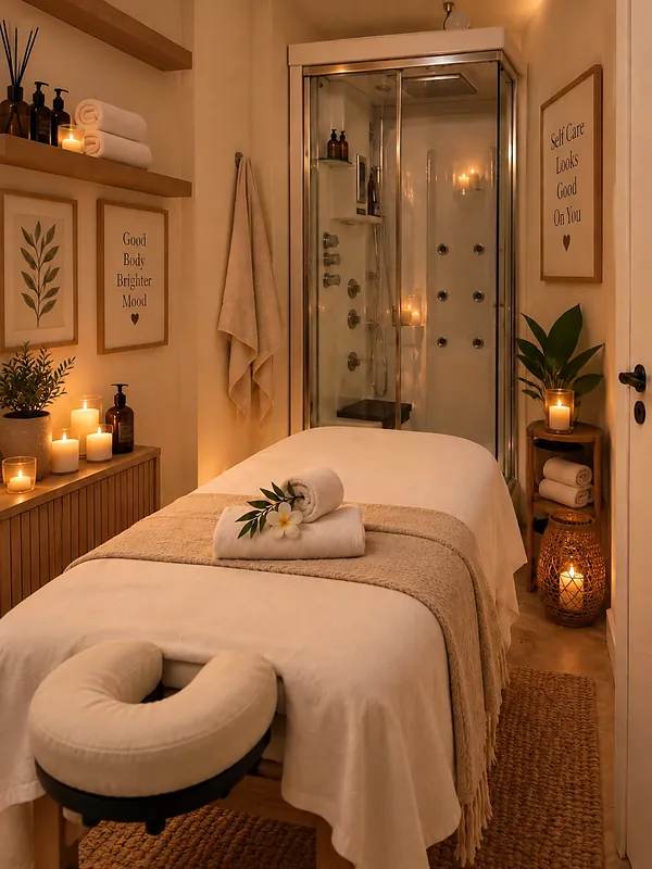 Sala massaggi Zami Studio Benessere a Piacenza con lettino e cabina doccia